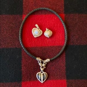 Judith Ripka leather necklace with 2 charms.